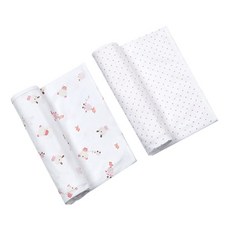 BABY&I 小熊印花包巾 粉色+愛心印花包巾 粉色