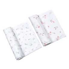 BABY&I 兔子印花包巾 粉色+小熊印花包巾 粉色