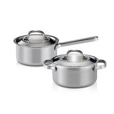 HANIL STAINLESS STEEL IH爐適用Shine系列3層不鏽鋼鍋具組, 混色, 單柄鍋 16cm+雙耳鍋 18cm, 1組