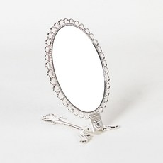 便攜式可折疊復古花邊造型手拿鏡, 銀