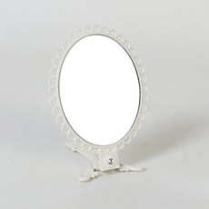 便攜式可折疊復古花邊造型手拿鏡, 象牙