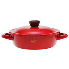 EJIRY Color電磁爐適用雙耳琺瑯淺湯鍋+鍋蓋組, 18厘米, 紅色的