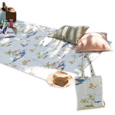 elena heim 雙面防水野餐墊背包日落+環保袋組, 夏日藍