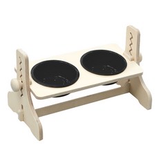 HEALING TIME BTOB 寵物可調節高度原木陶瓷雙碗餐桌, 黑色, 1個