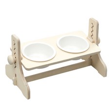 HEALING TIME BTOB 寵物可調節高度原木陶瓷雙碗餐桌, 白色, 1個
