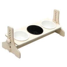 HEALING TIME BTOB 寵物高度可調式原木餐桌 陶瓷3口, 白色 + 黑色, 1個