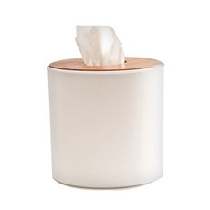 생활살림 원목 심플 휴지박스 타원형, 화이트 앤 우드, 1개