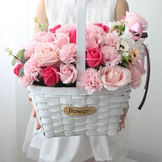 黑白康乃馨香皂花 50入 花籃, 粉色的