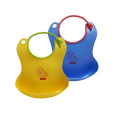 fisher-price 費雪 軟式防水圍兜, 黃色+藍色, 2入