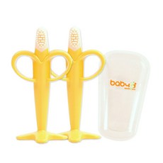 BABY&I 香蕉造型矽膠固齒器 2入+收納盒, 黃色, 1組