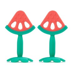 BABY&I 造型矽膠固齒器 2入+收納盒 2入, 西瓜款 2入, 1組