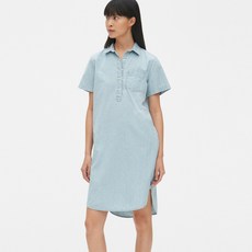 갭 여성용 퍼펙트 스트라이프 데님 반팔 팝오버 셔츠 드레스
