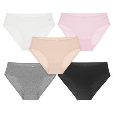 I&B 中腰棉質彈性內褲 5件組, 黑色, 灰色, 米色, 白色, 淺粉色