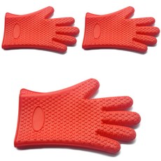 블럭마트 실리콘 미끄럼방지 장갑, 레드, 3개
