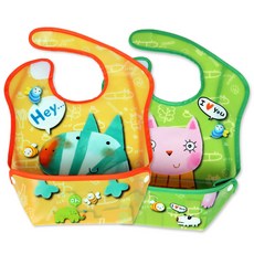 Manito 易清洗印花圍兜 2款, 橘色+綠色, 1組