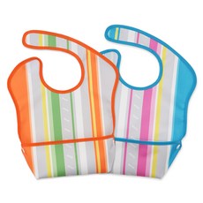 Manito 條紋易清洗圍兜 2款, 橘色+藍色, 1組