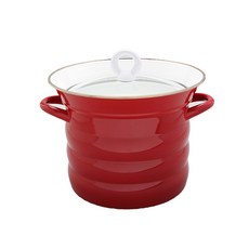 EJIRY Color電磁爐適用雙耳琺瑯深型義大利麵湯鍋+鍋蓋組, 紅色, 20厘米