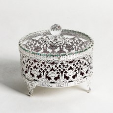 Credis 復古金屬圓形珠寶盒, 銀色, 1個