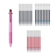Uni 三菱 JETSTREAM 三色原子筆 0.38mm + 黑色替芯 10支 + 藍色替芯 10支 + 紅色替芯 10支, 寶寶粉, 1套