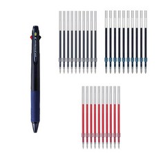 Uni 三菱 JETSTREAM 三色原子筆 0.38mm + 黑色替芯 10支 + 藍色替芯 10支 + 紅色替芯 10支, 海軍藍, 1套