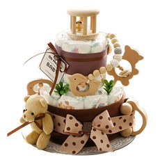 베이비베이커리 백일 기저귀케익 곰돌이와 우드토이 친구들 2단, 혼합 색상