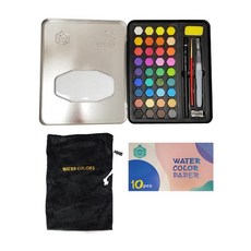 KeepSmiling 固體水彩顏料 鐵盒組 黑色, 36色, 484g