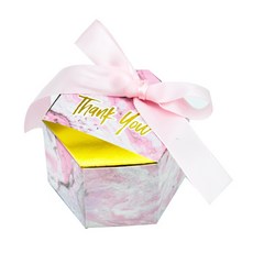 도나앤데코 땡큐 금박 육각 핑크마블 상자 10p + 리본 연핑크 10p, 혼합 색상, 1세트