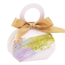 Donna&deco 蘇菲 緞帶裝飾圓形手提禮物盒 best day wies 金粉色 10入 + 棕色緞帶 10入, 混合顏色, 1套