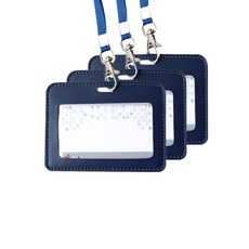 VICDREAM 皮革ID識別證 橫式 附掛繩 VIC- 6817 3入, 海軍藍, 2套