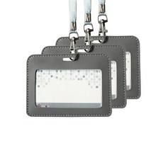 VICDREAM 皮革ID識別證 橫式 附掛繩 VIC- 6817 3入, 灰色, 2套