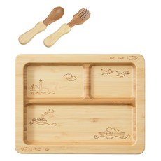 agney 孩童木製餐盤餐具組, 混色, 餐盤+湯匙+叉子