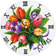 ZEZENEW 圓形時鐘 鑽石畫 DIY 套組, 鬱金香 B1131, 1套