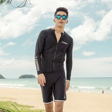 NAYA STYLE LCDRMSY男款素色長袖拉鍊泳衣