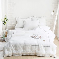 reona 素色滾邊棉質泡泡紗薄被, 白色
