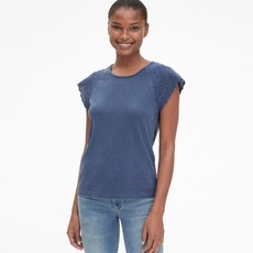 갭 여성용 아일릿 임브로이더드 반팔 크루넥 티셔츠