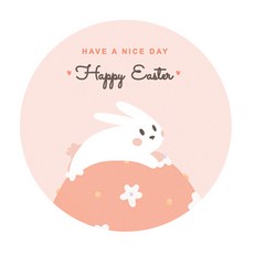 도나앤데코 동물친구들의 부활절 달걀위에 하얀토끼 원형 스티커 5cm, 혼합 색상, 60개입