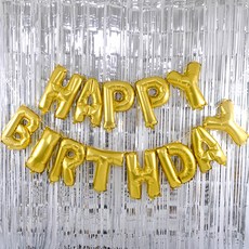 PARTYSHOW 訊息鋁箔氣球組, 生日金色窗簾銀色, 1套