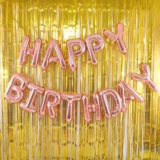 PARTYSHOW 訊息鋁箔氣球組, 生日玫瑰金窗簾金色, 1套