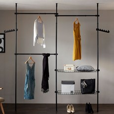 Tres Belle 2層收納架+衣架掛桿 3入, 黑色