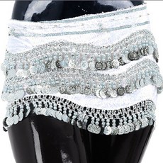 Belly批發3層天鵝絨臀圍巾 BDSP-1001, 白色+銀色