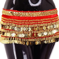 Belly批發網一字型臀圍巾 BDSP-601, 紅+金