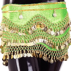 Belly批發3層天鵝絨臀圍巾 BDSP-1001, 綠色+金色