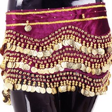 Belly批發3層天鵝絨臀圍巾 BDSP-1001, 紫色+金色