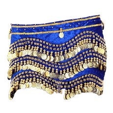 Belly批發3層天鵝絨臀圍巾 BDSP-1001, 藍色+金色