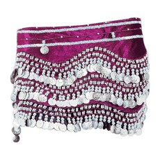 Belly批發3層天鵝絨臀圍巾 BDSP-1001, 紫色+銀色