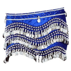 Belly批發3層天鵝絨臀圍巾 BDSP-1001, 藍色+銀色