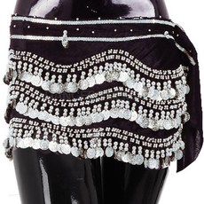 Belly批發3層天鵝絨臀圍巾 BDSP-1001, 黑色+銀色