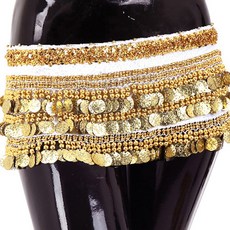 Belly批發網一字型臀圍巾 BDSP-601, 白色+金色