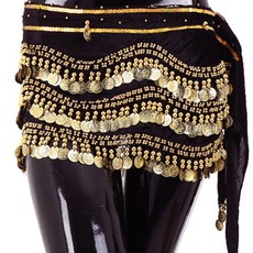 Belly批發3層天鵝絨臀圍巾 BDSP-1001, 黑色+金色