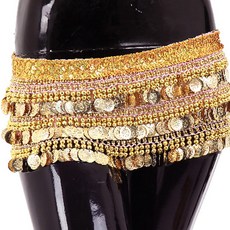 Belly批發網一字型臀圍巾 BDSP-601, 淺粉色+金色